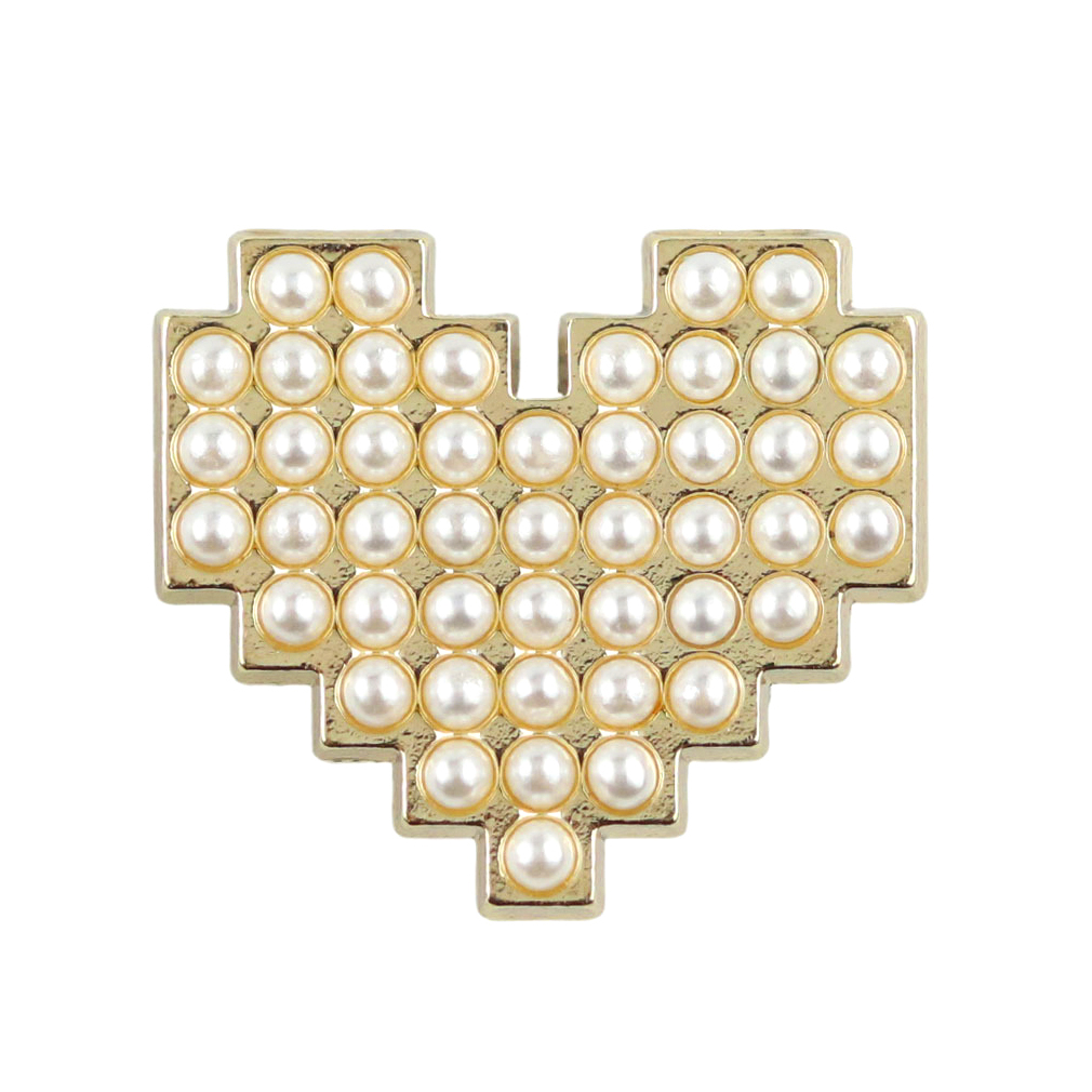 Craftisum 20 pcs Metal Pixel Heart Faux Pearls Inlaid Sewing Shank Buttons - 23mm - 7/8"