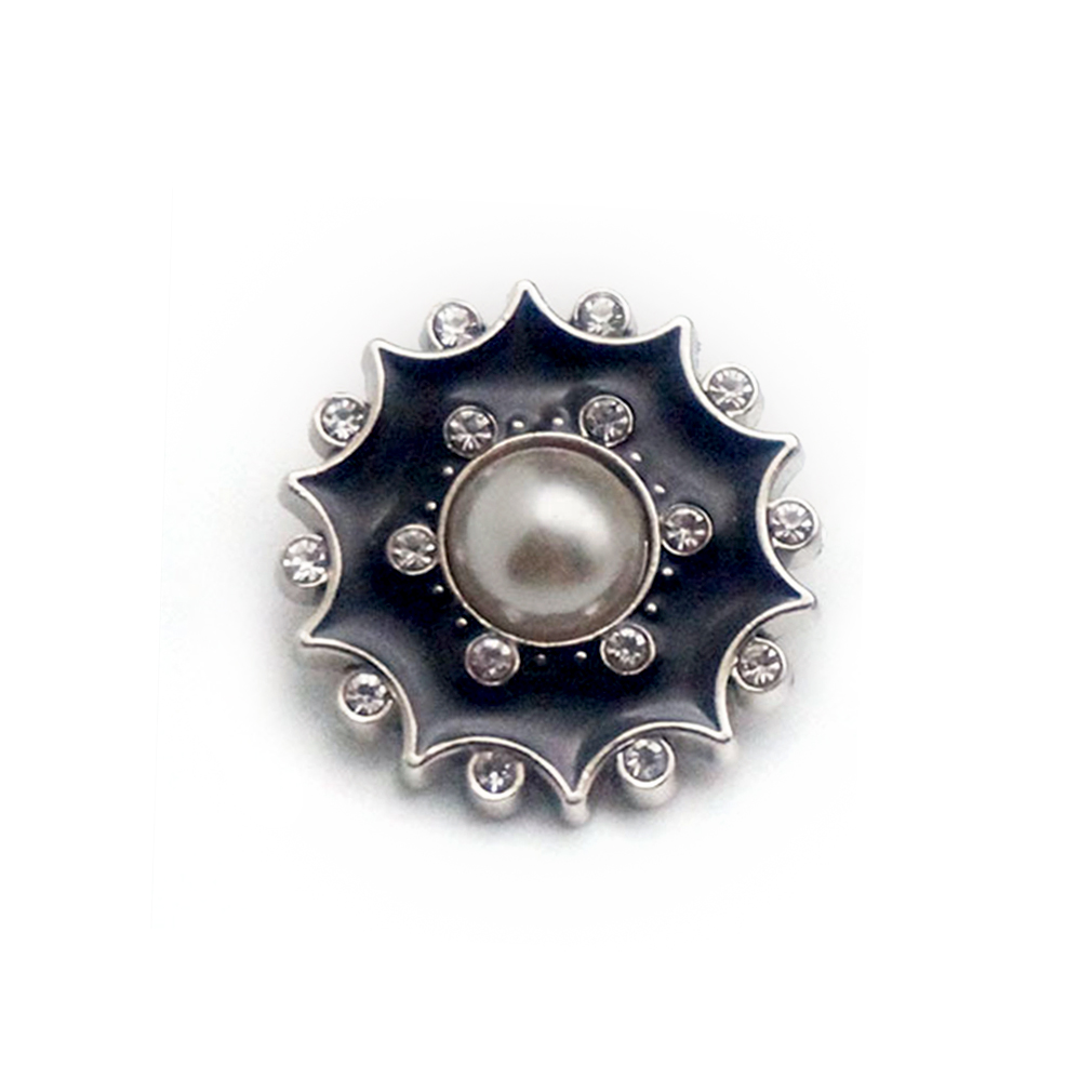 Craftisum 20 pcs Gear Shape Black Enamel Layer Faux Pearl Inlaid Rhinestone Embellished Metal Shank Sewing Buttons - 18mm - 23/32"