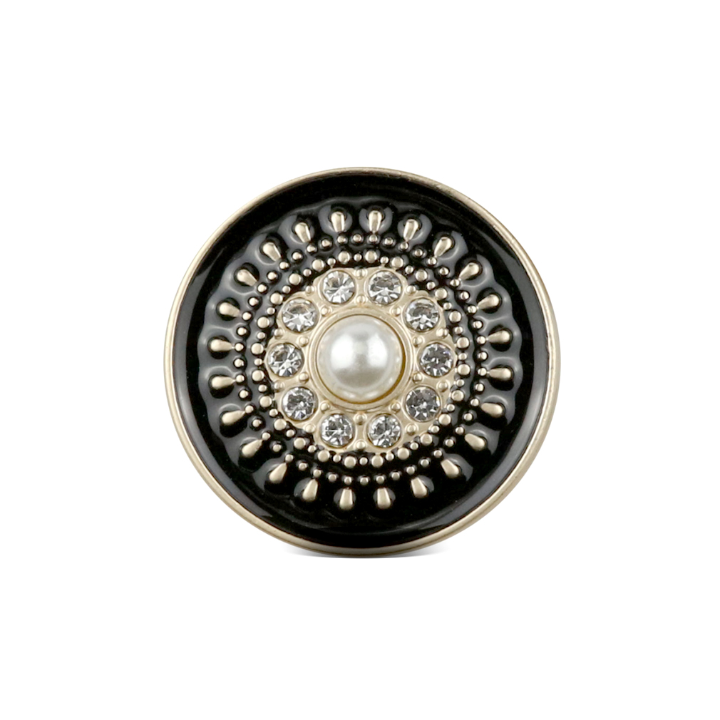 Craftisum 20 pcs Retro Black Enamel Faux Pearl Rhinestones Metal Shank Sewing Buttons - 18mm - 23/32"